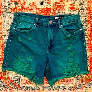 Acid wash emerald Blank NYC Vintage high-rise denim shorts